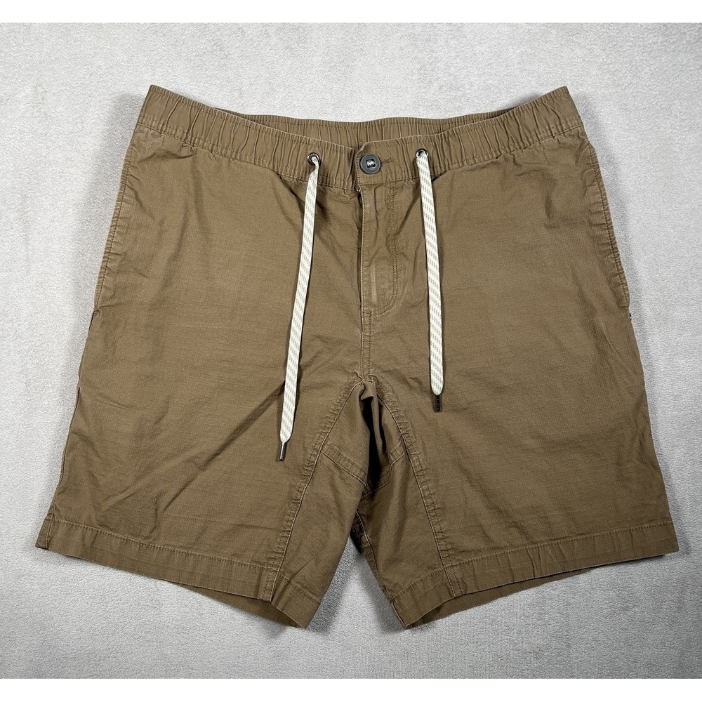 Vuori Mens Ripstop Shorts Khaki Tan Elastic Waist Drawstring Pocket M 8.5 Inseam